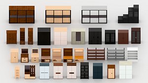 Miniature Cupboard Wardrobe Cabinet Low Poly Furniture Pack Dollhouse Storage 3D Model Blender STL F