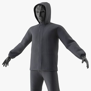 Hooded Outfit With Polygon Face Mask And Gloves Black 3D model