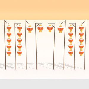 3D Chinese Tall Paper Lantern With Snow model