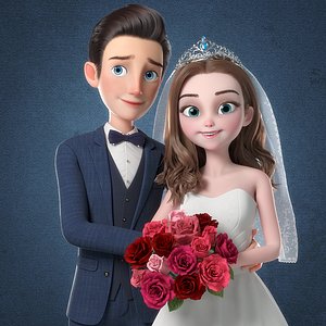 Cartoon Bride Groom Rigged 3D model