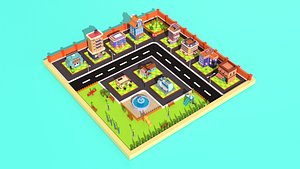 Low Poly City Town Pack Stylized Urban Buildings Streets Environment 3D Model Blender STL FBX OBJ Ga 3D
