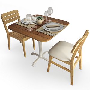 3D Vicky And Lodge Wooden Table And Chair Set