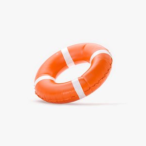 Inflatable Swim Ring - orange round lifebuoy 3D model