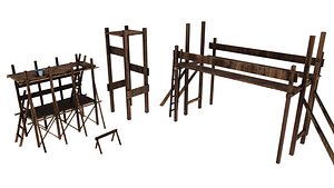 3D Medieval Construction Site - Low Poly 3D Model model