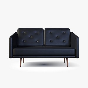 Black Leather Sofa with Wooden Legs