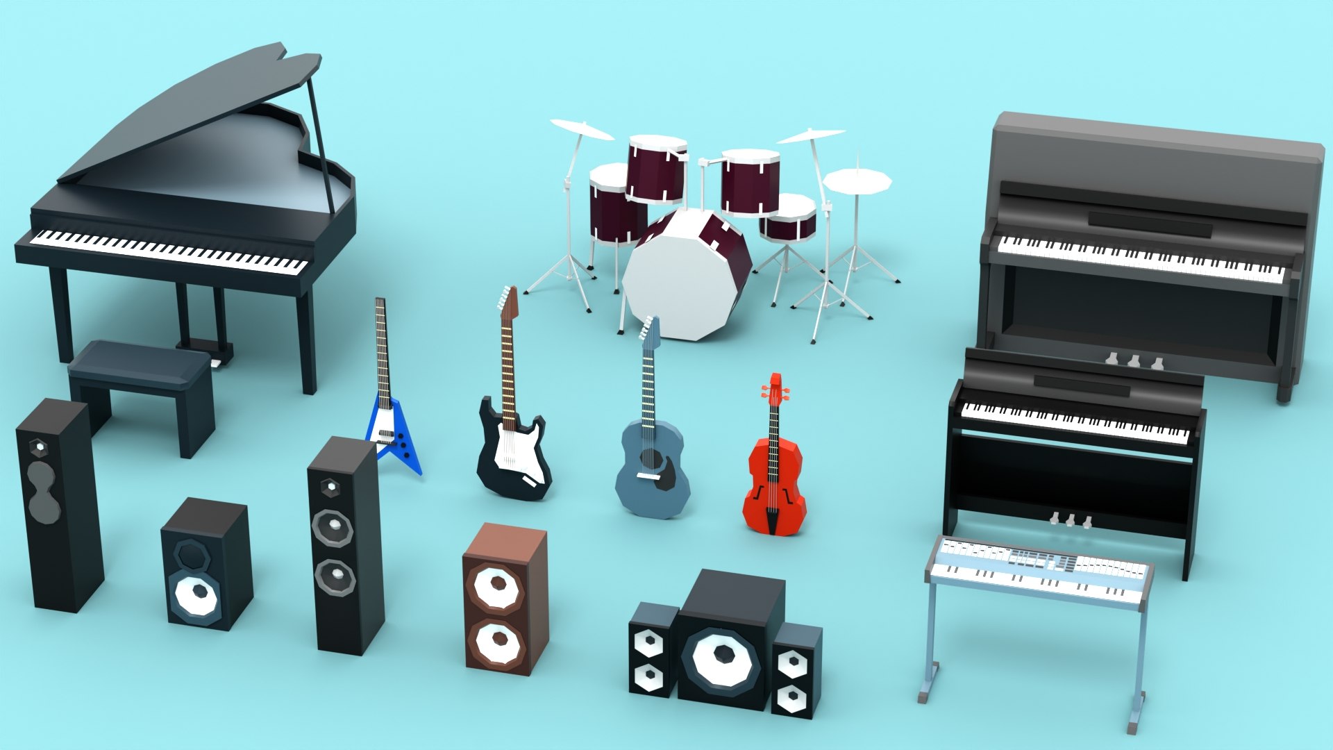 STYLIZED MUSIC INSTRUMENTS 3D MODEL PACK LOW POLY GAME READY PIANO DRUM GUITAR SPEAKER FBX OBJ BLEND 3D https://p.turbosquid.com/ts-thumb/k8/b3MQgU/rz/3/jpg/1773903770/1920x1080/fit_q87/c374140b60859322fe9f63b779b7dcbf972270cf/3.jpg