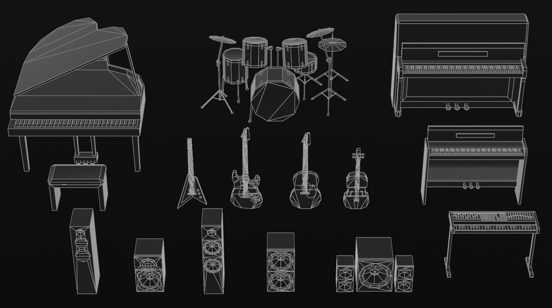 STYLIZED MUSIC INSTRUMENTS 3D MODEL PACK LOW POLY GAME READY PIANO DRUM GUITAR SPEAKER FBX OBJ BLEND 3D https://p.turbosquid.com/ts-thumb/k8/b3MQgU/uM/wireframe3/png/1773903776/1920x1080/fit_q87/91469f5681a8cc38f1d2e04e2ce7fc915740be4b/wireframe3.jpg