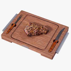 3D Cooked Steak On The Board PBR model