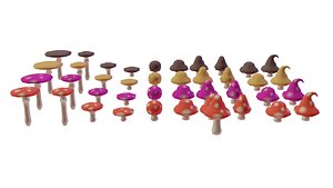 Low-Poly Cartoon Mushrooms Pack 3D model
