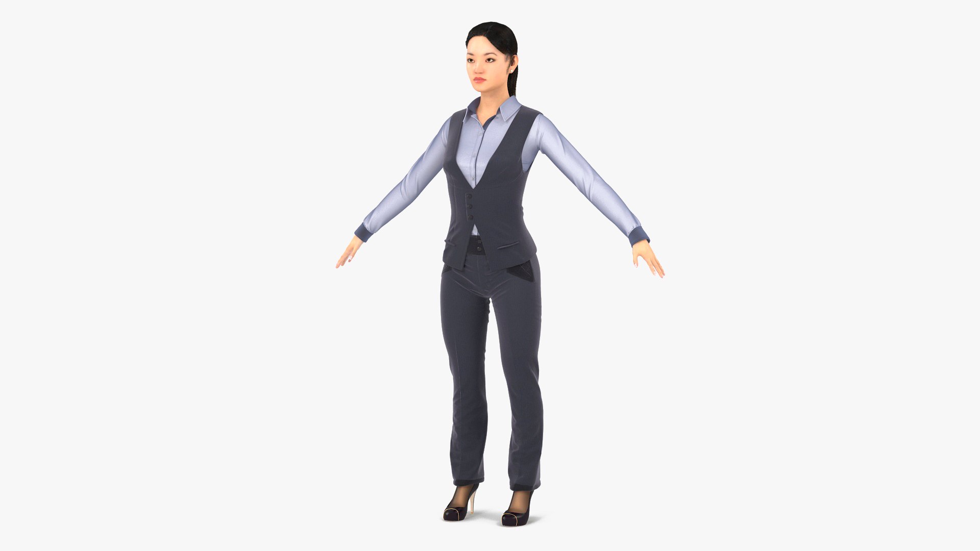 Asian Businesswoman in Formal Suit Fur 3D model preview