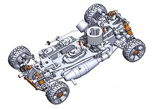 Gasoline RC Car Chassis 3D CAD Model - Automotive Engine Suspension and Drivetrain Assembly model