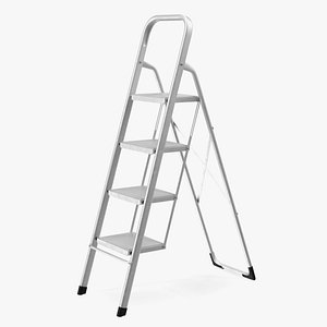 4 Step Folding Aluminium Household Ladder Rigged 3D