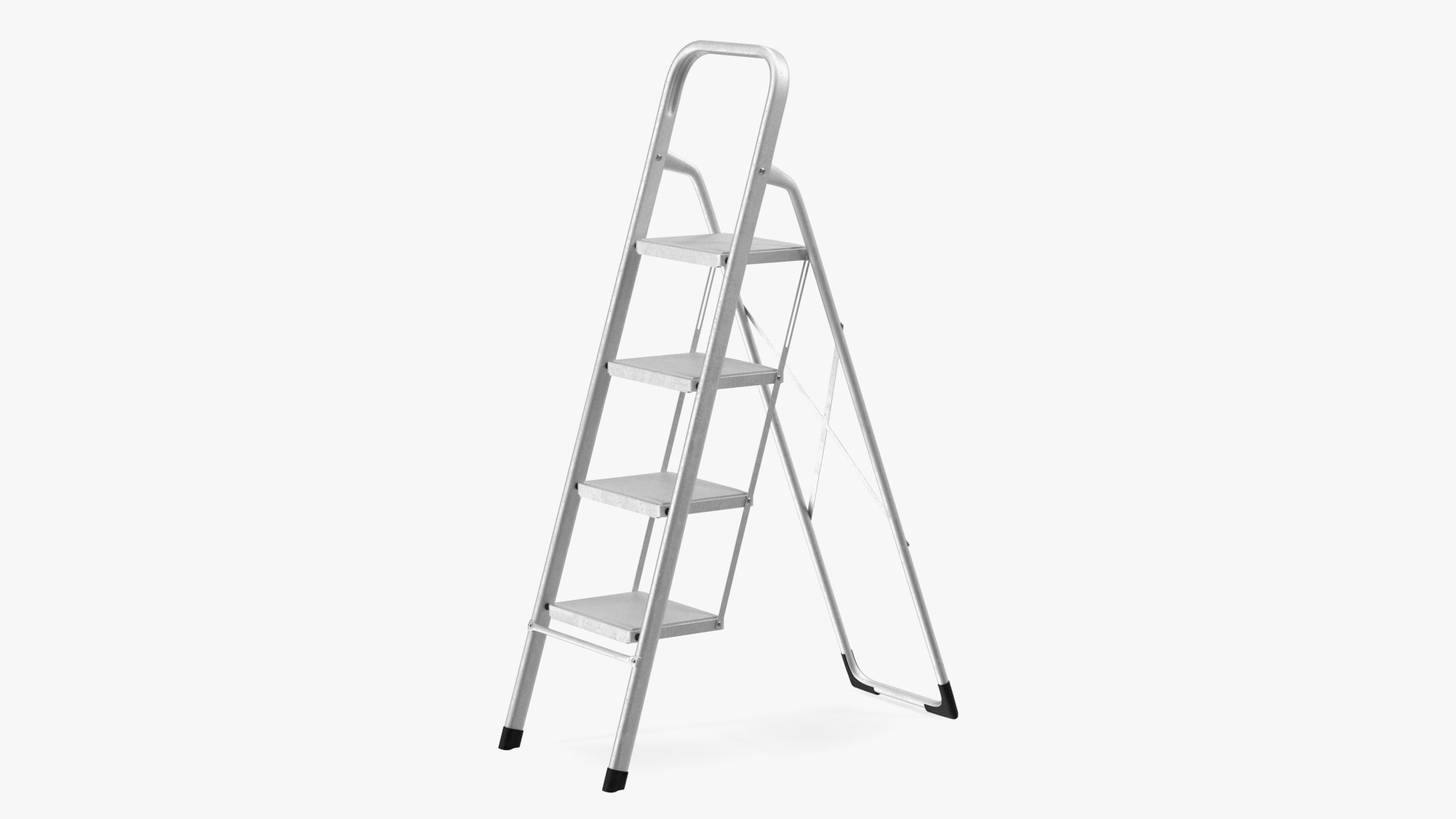 4 Step Folding Aluminium Household Ladder Rigged 3D model preview
