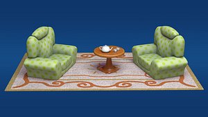 Cartoon sofa table reception hall sofa carpet furniture table 3D model