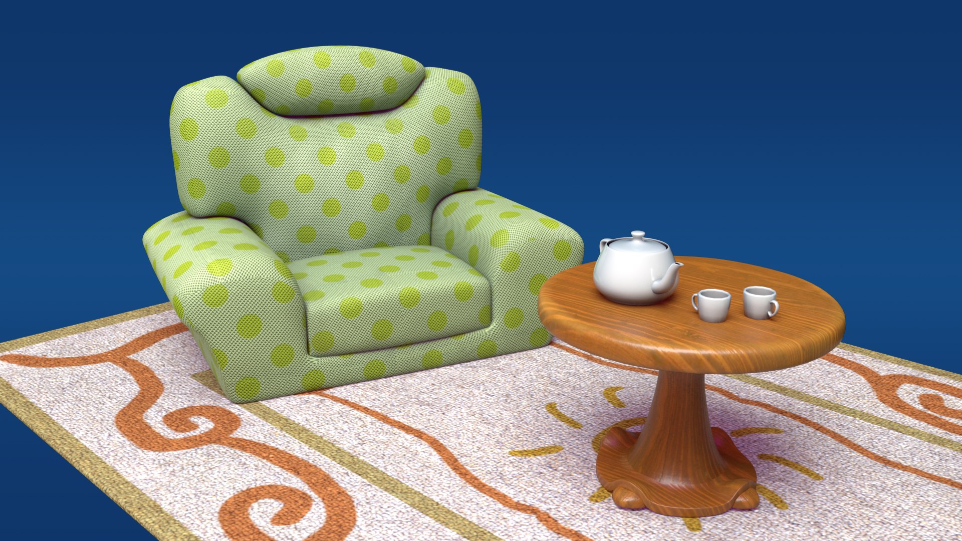 Cartoon Sofa Table Reception Hall Sofa Carpet Furniture Table 3D Model ...