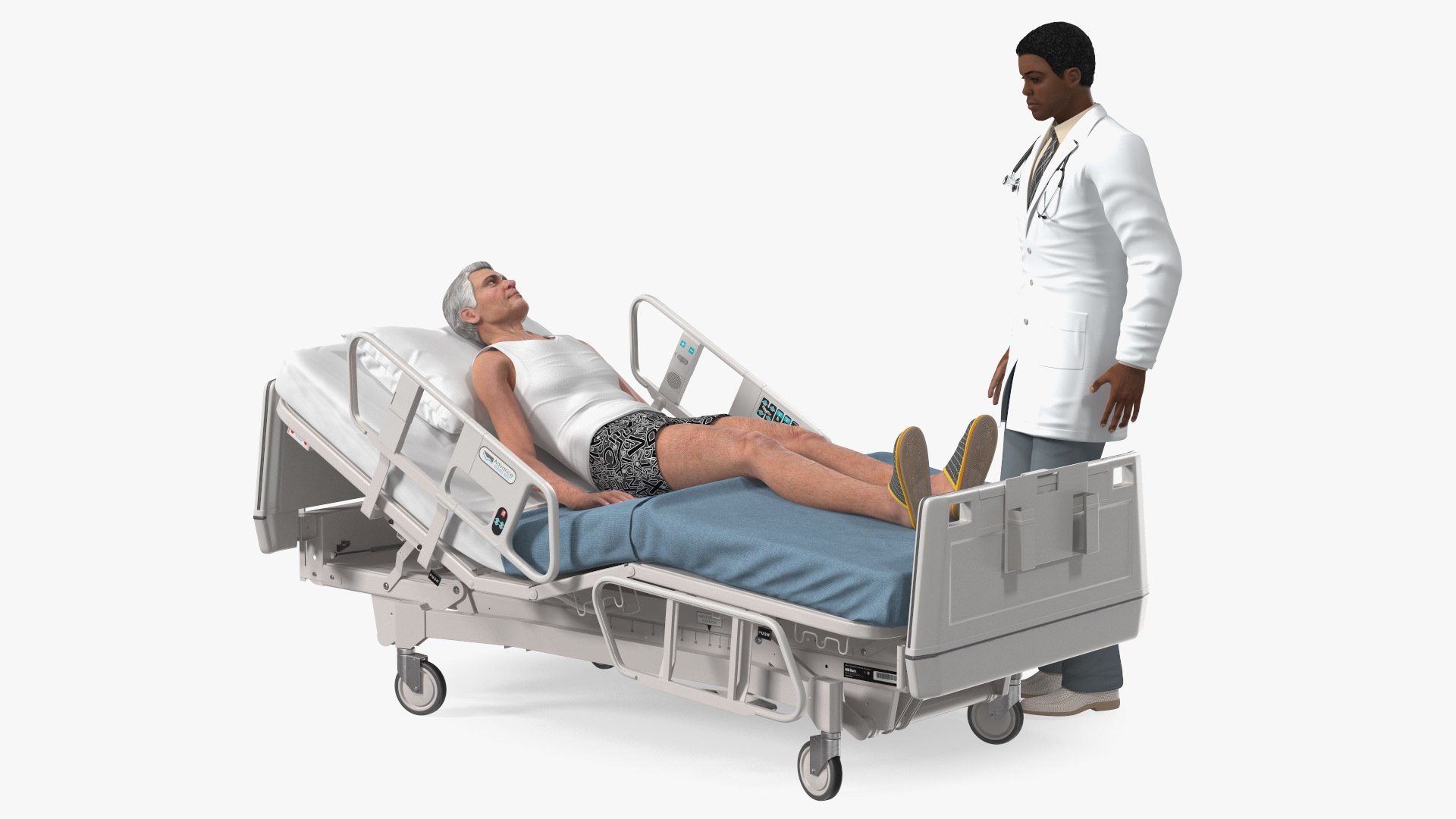 Patient on Hospital Bed 2 and Doctor Rigged for Modo