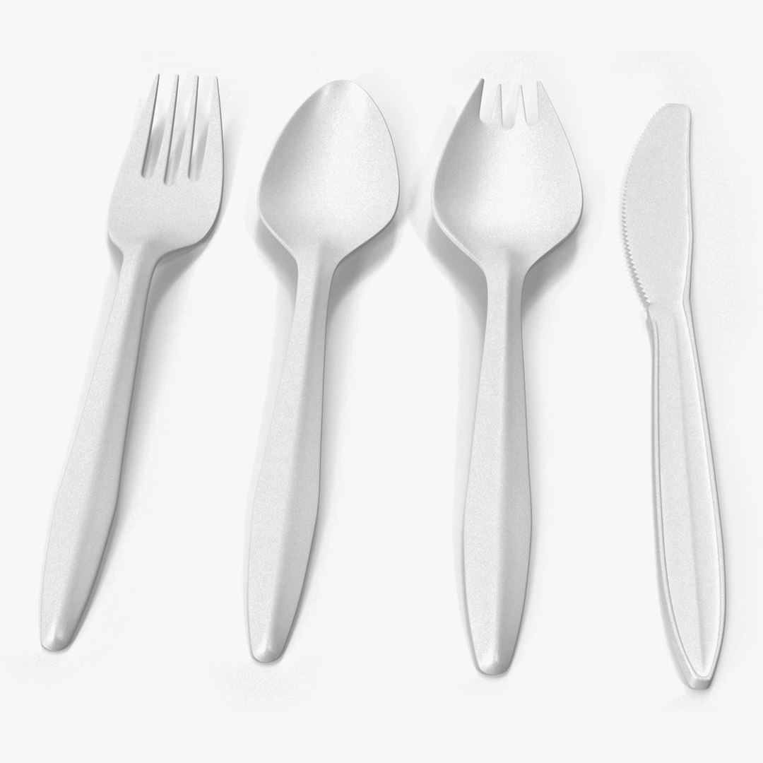 Realistic Plastic Cutlery Set 3D model preview