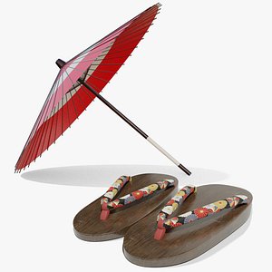 Japanese Umbrella and Geta Set