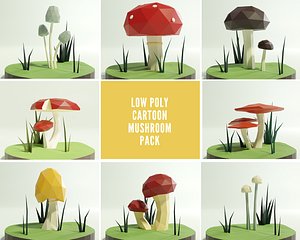 3D Low Poly Cartoon Mushroom Plants Collection Pack