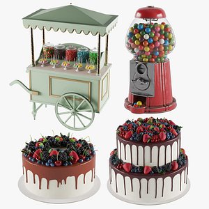 3D Candy Cart Cakes And Gumball Machine model