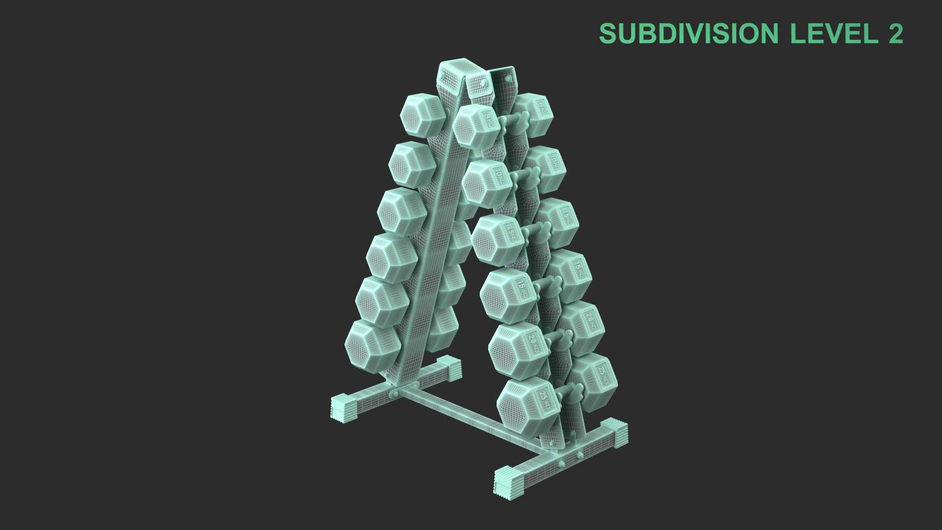 Dumbbell Set 3D model https://p.turbosquid.com/ts-thumb/kB/7XUatE/Gq/wireframe_0003/jpg/1762925989/1920x1080/fit_q87/abf12905aea0dfbdbd400014b00b968368a65fa3/wireframe_0003.jpg