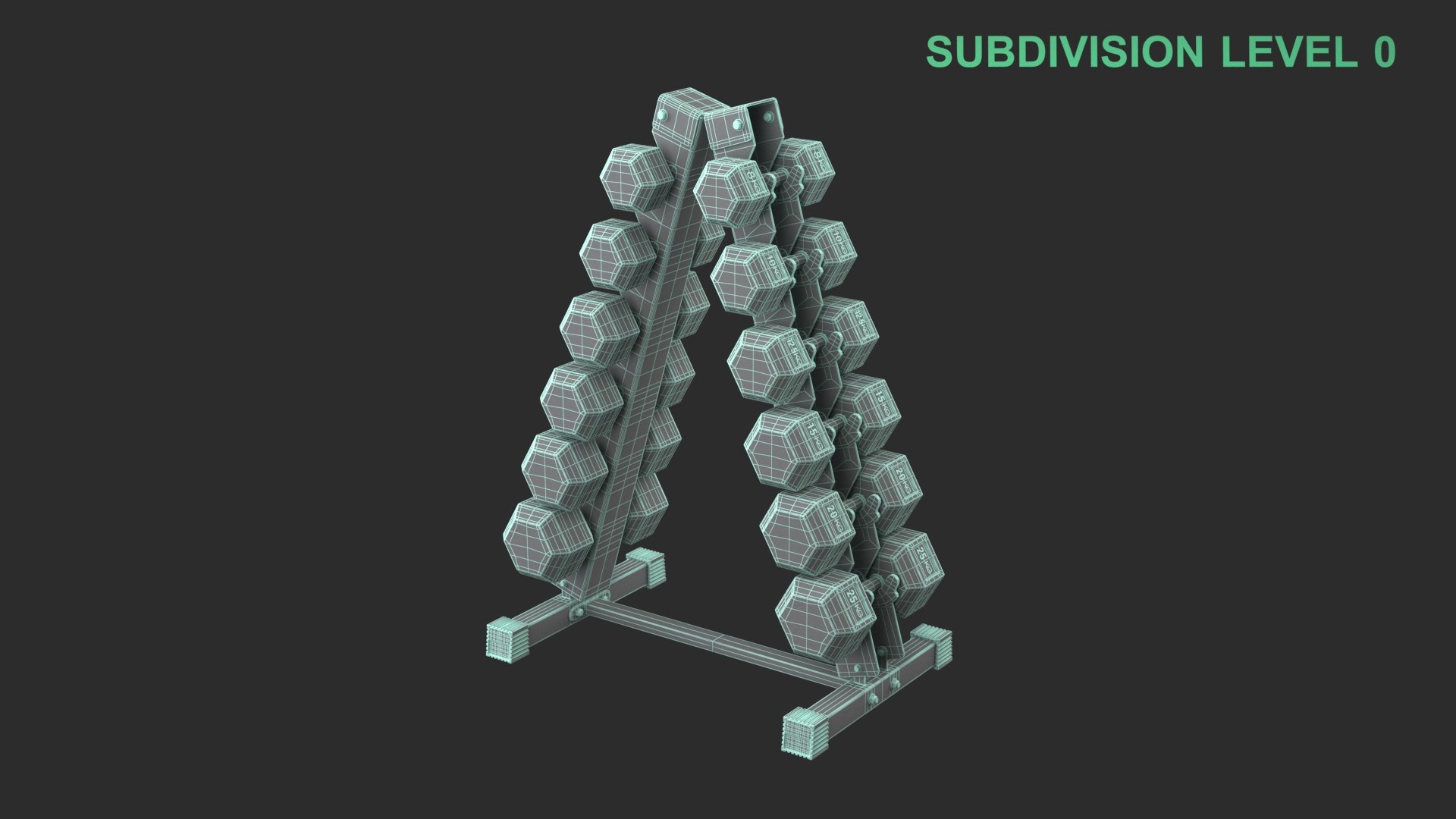 Dumbbell Set 3D model https://p.turbosquid.com/ts-thumb/kB/7XUatE/ZD/wireframe_0007/jpg/1762925991/1920x1080/fit_q87/0c8e5cf110af942d05ba1bca2f45d5b93ca47f80/wireframe_0007.jpg