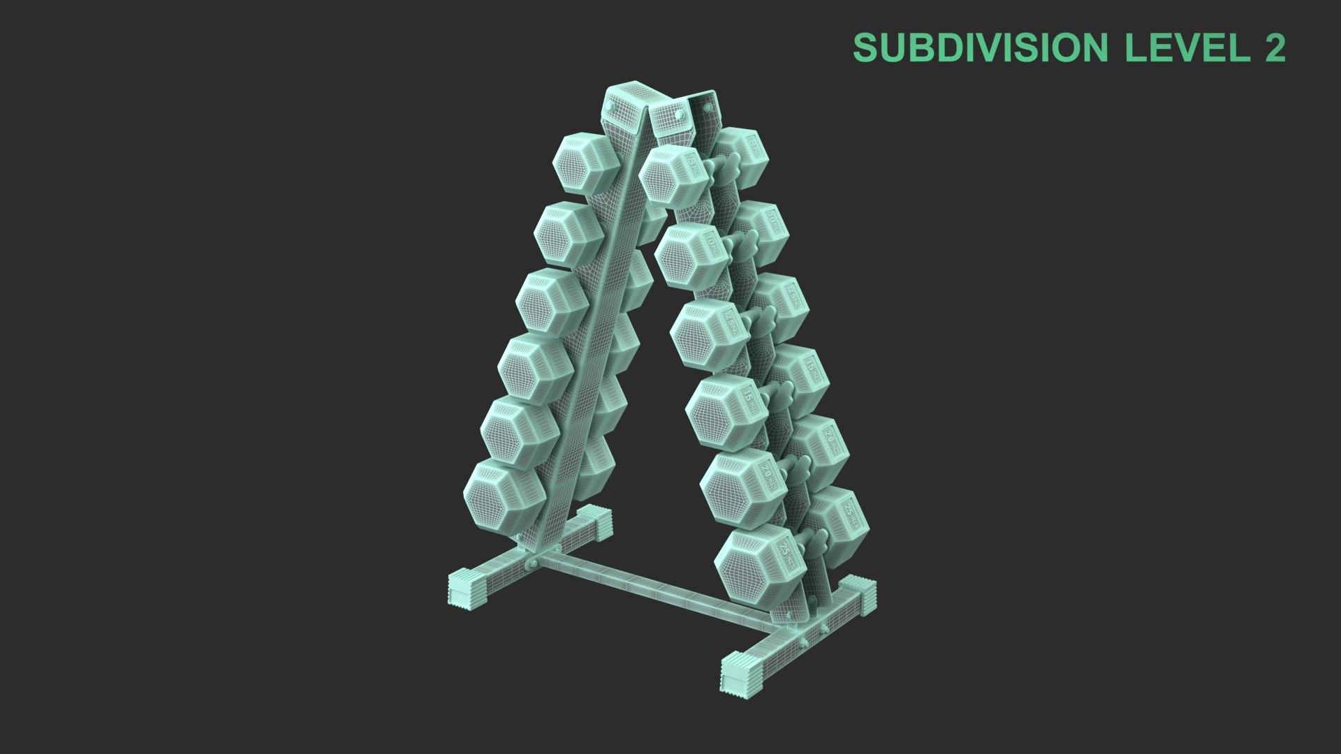 Dumbbell Set 3D model https://p.turbosquid.com/ts-thumb/kB/7XUatE/kT/wireframe_0001/jpg/1762925988/1920x1080/fit_q87/642bb1e0c3f1bc028ff96055faea1732734221a2/wireframe_0001.jpg