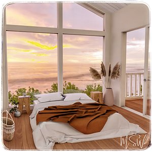Sunset View Bedroom and Balcony Blender Scene 3D model