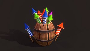 Barrel With Fireworks 3D model