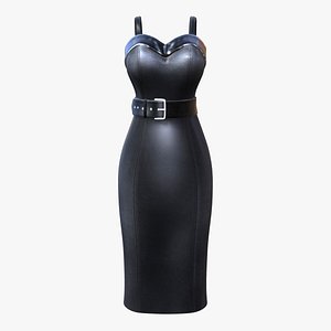 Retro Rockabilly Pinup Style Leather Long Dress Outfit