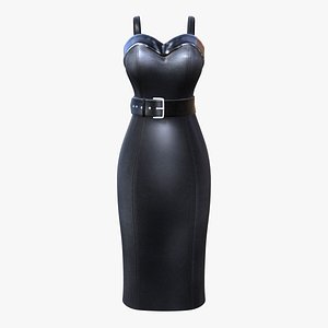 Retro Rockabilly Pinup Style Leather Long Dress Outfit