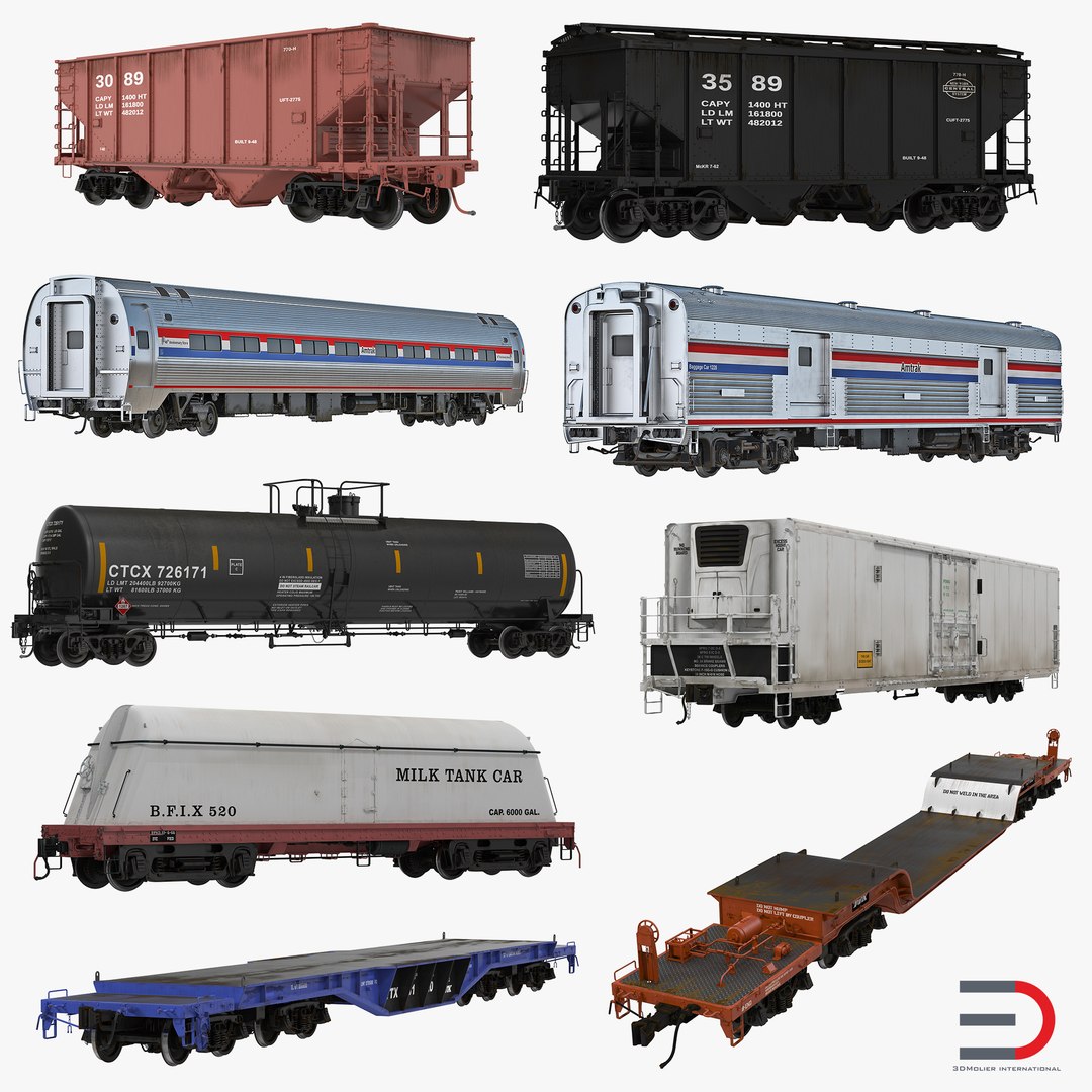 Railroad Wagons Collection 3D model preview