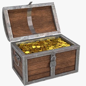 Treasure chest with padlock and coins