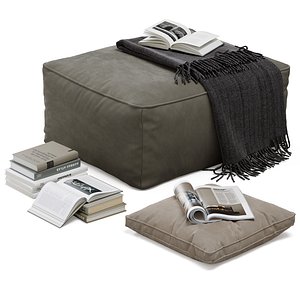 Floor decor set 001 with pouf and books 3D model