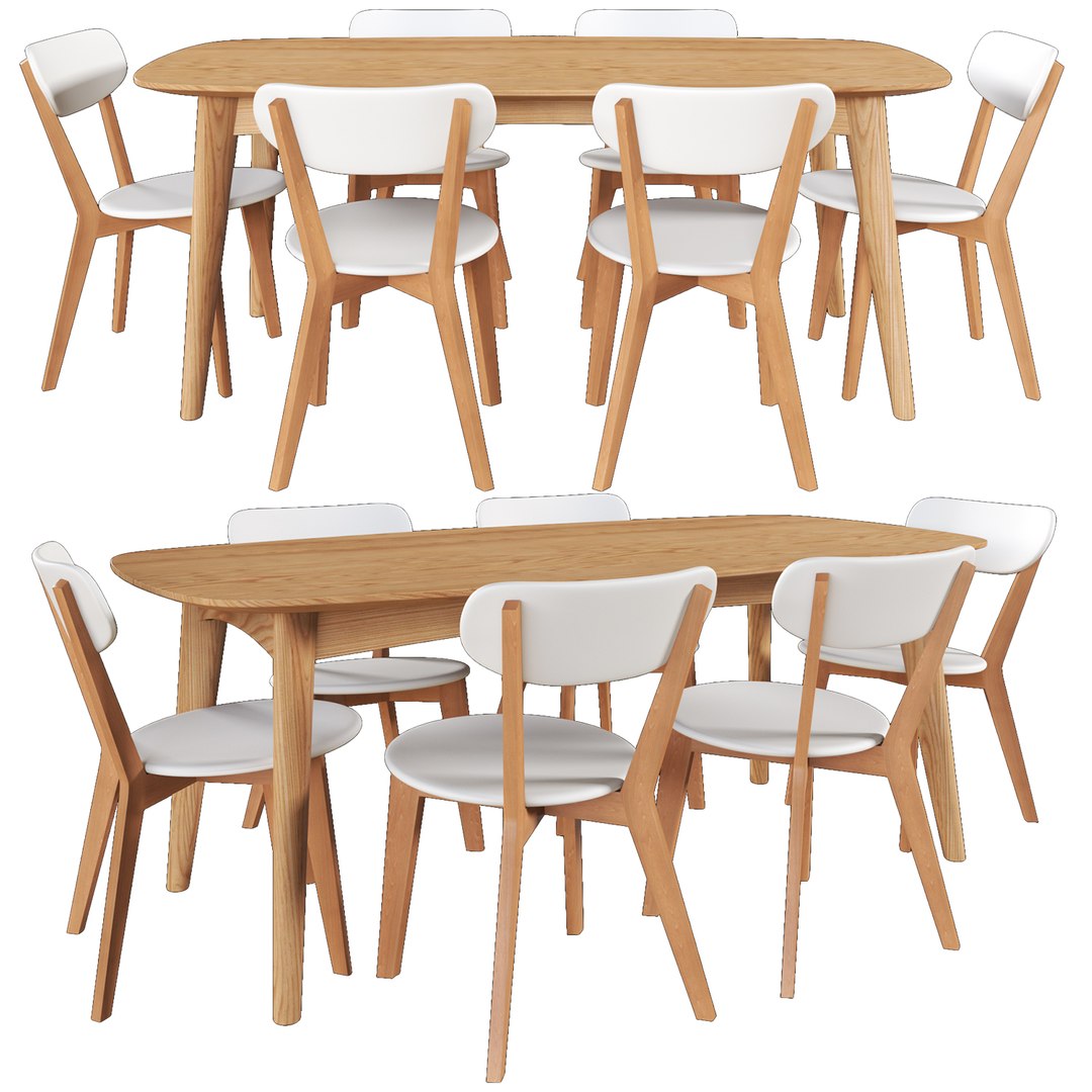 3D Model Oslo Oak Dining Table And Luca Oslo Dining Chairs White ...