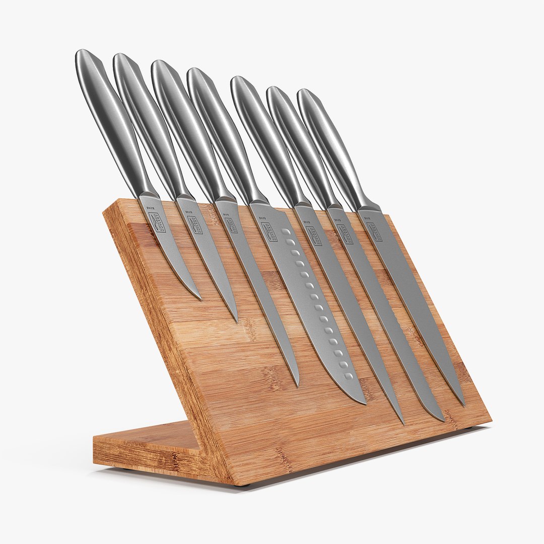 Stainless Steel Knife Set Magnetic Block 3D model preview