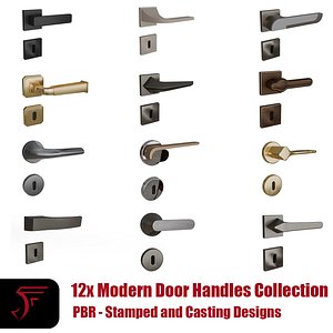 3D Modern Door Handles Collection 12in1 - PBR