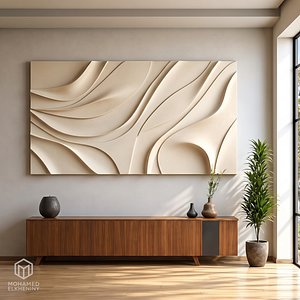 Modern Abstract Organic Wave Decor Bas Relief Mural STL CNC 90
