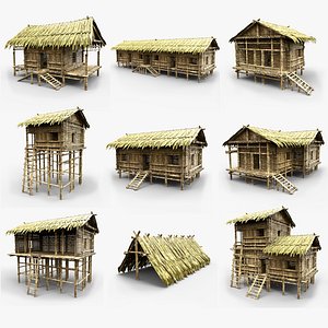 BAMBOO HOUSE SHELTER JUNGLE HUT CASTAWAY SURVIVAL BUILDER AAA 3D model