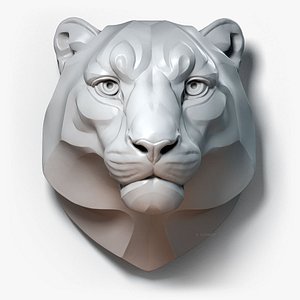 Snow Leopard Head Sculpture Stylized