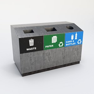 Triple Compartment Recycling Bin - Urban Street Prop