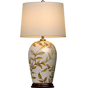 3D Handmade Leaves Brown Chinese Gold Nightstand Table Lamp 3D model model