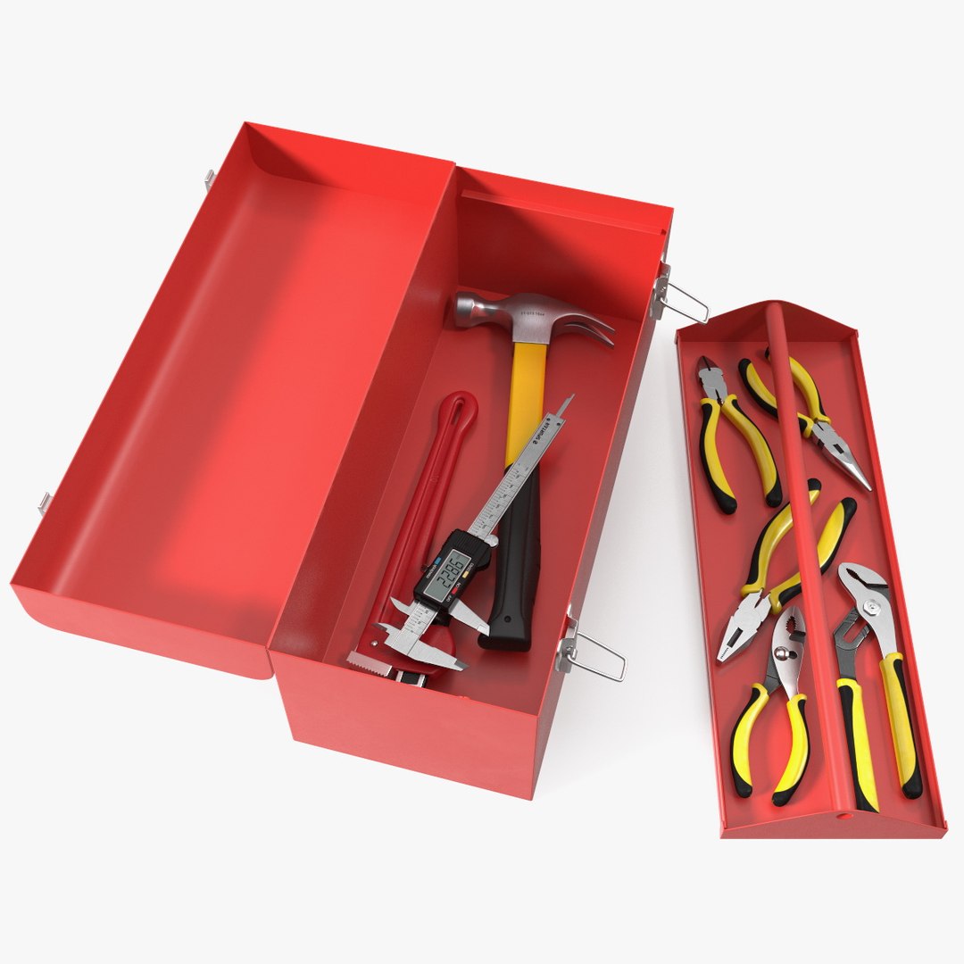 Heavy-duty Toolbox Red with Tools 3D model preview