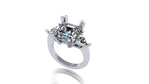 3D Triangle Emerald Cut Diamond Ring model