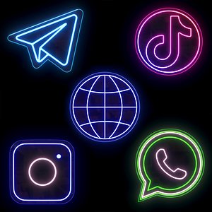 Network neon signs set 3D