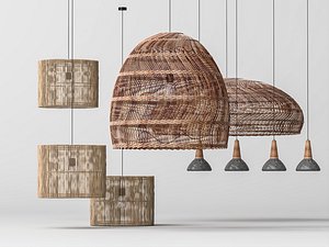 Wicker Rattan Pendant Lamp Set Natural Woven Ceiling Light 3D Pack