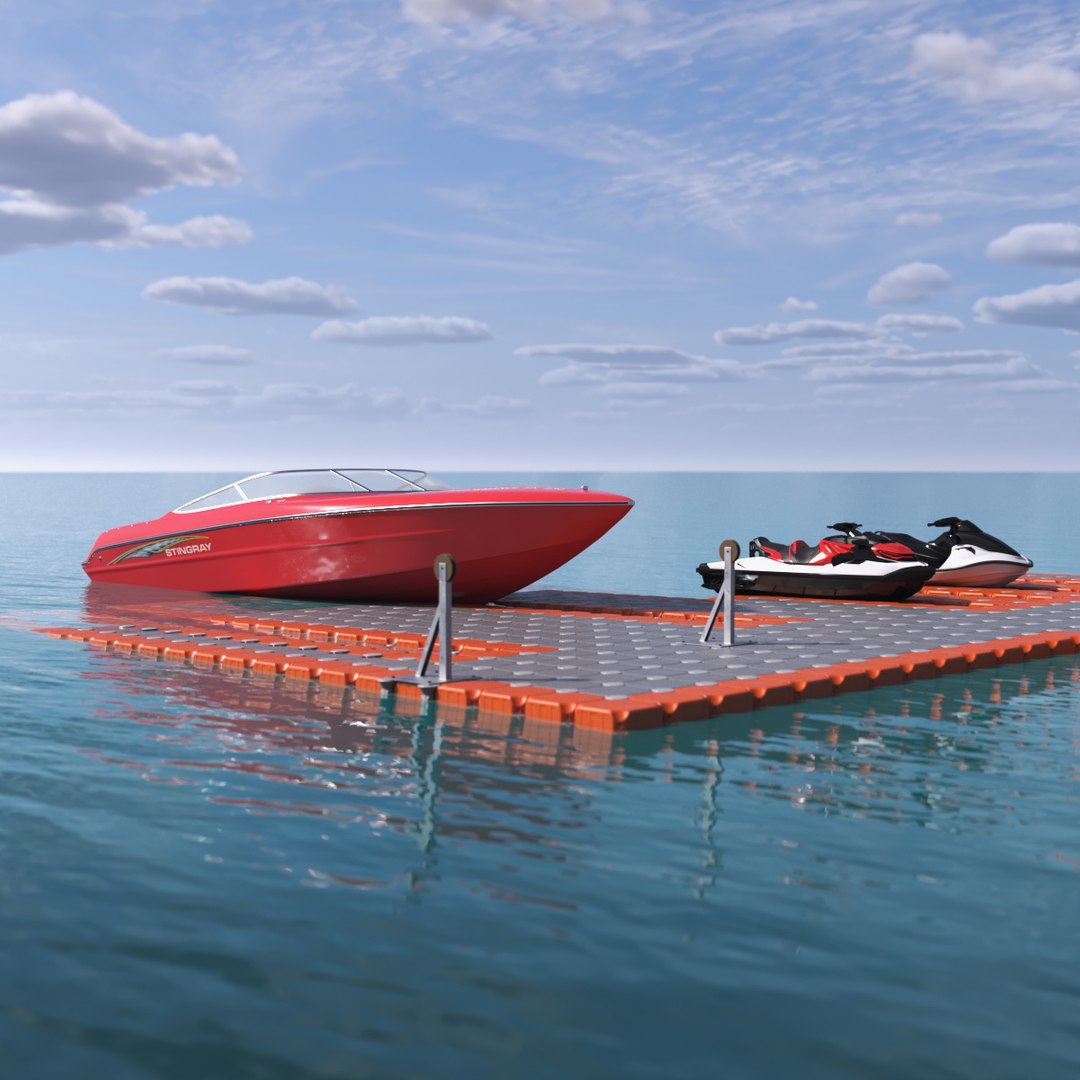 Floating Pontoons Dock 3D model preview