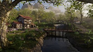 Medieval Bridge Scene 3D model