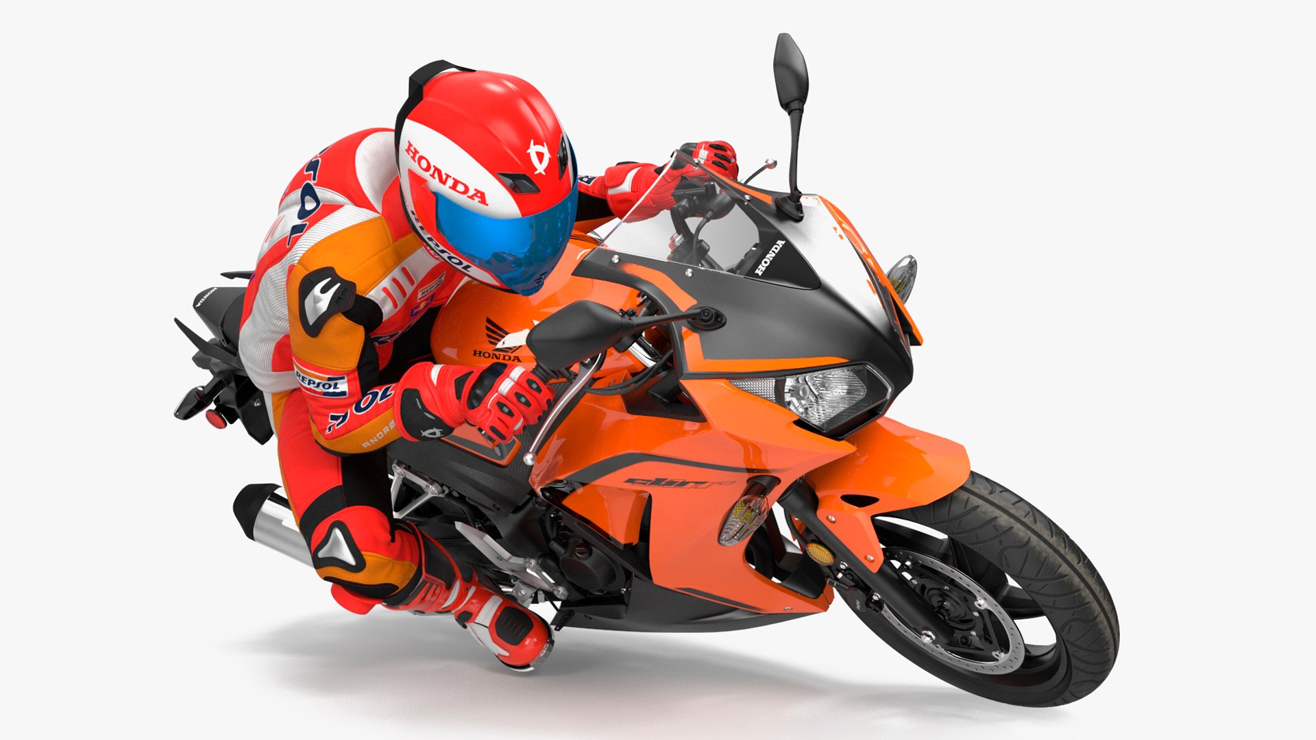 Honda Motorcycle with Rider Turning 3D model preview