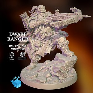 Dwarf Ranger S32mm DND Miniature Pre-Supported STL 3D model
